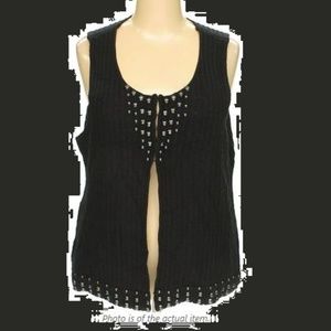 Black Metal Stud Wide-Wale Rib-Knit Sweater Vest